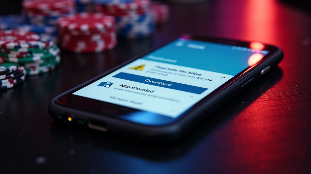 Android phone showing APK installation steps beside a casino-themed glow