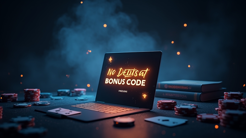 No deposit bonus code displayed on a dark casino desk
