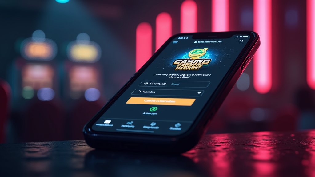 Smartphone showing mobile casino access options in a dark casino-themed setting